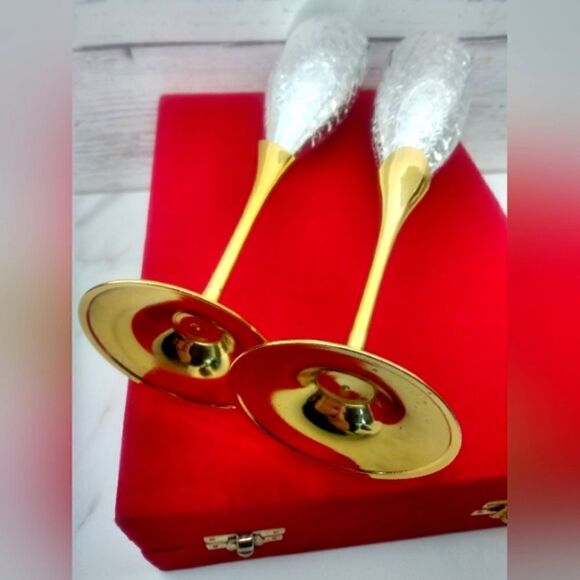 Vintage Champagne Flutes Glasses Brass Silver Plate  From Calcutta India - Picture 8 of 16